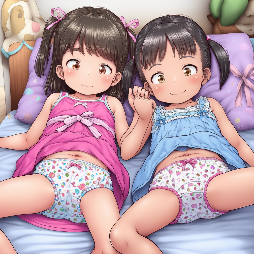 2人組のロリが女児パンツを露出してるエロAIイラスト