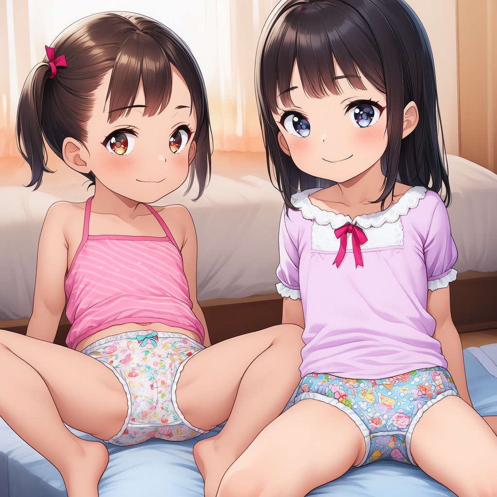 2人組のロリが女児パンツを露出してるエロAIイラスト