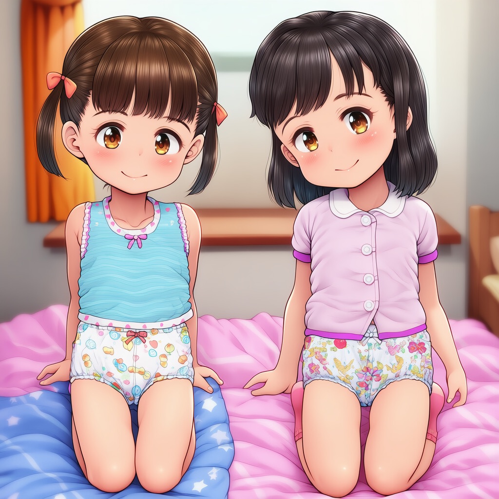 2人組のロリが女児パンツを露出してるエロAIイラスト
