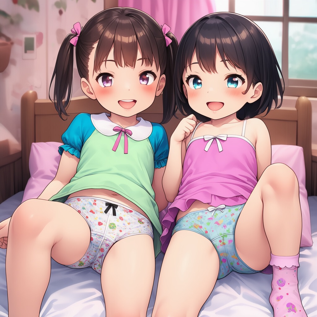 2人組のロリが女児パンツを露出してるエロイラスト