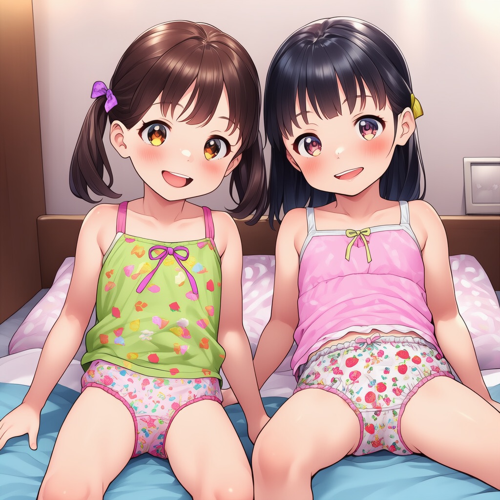 2人組のロリが女児パンツを露出してるエロイラスト