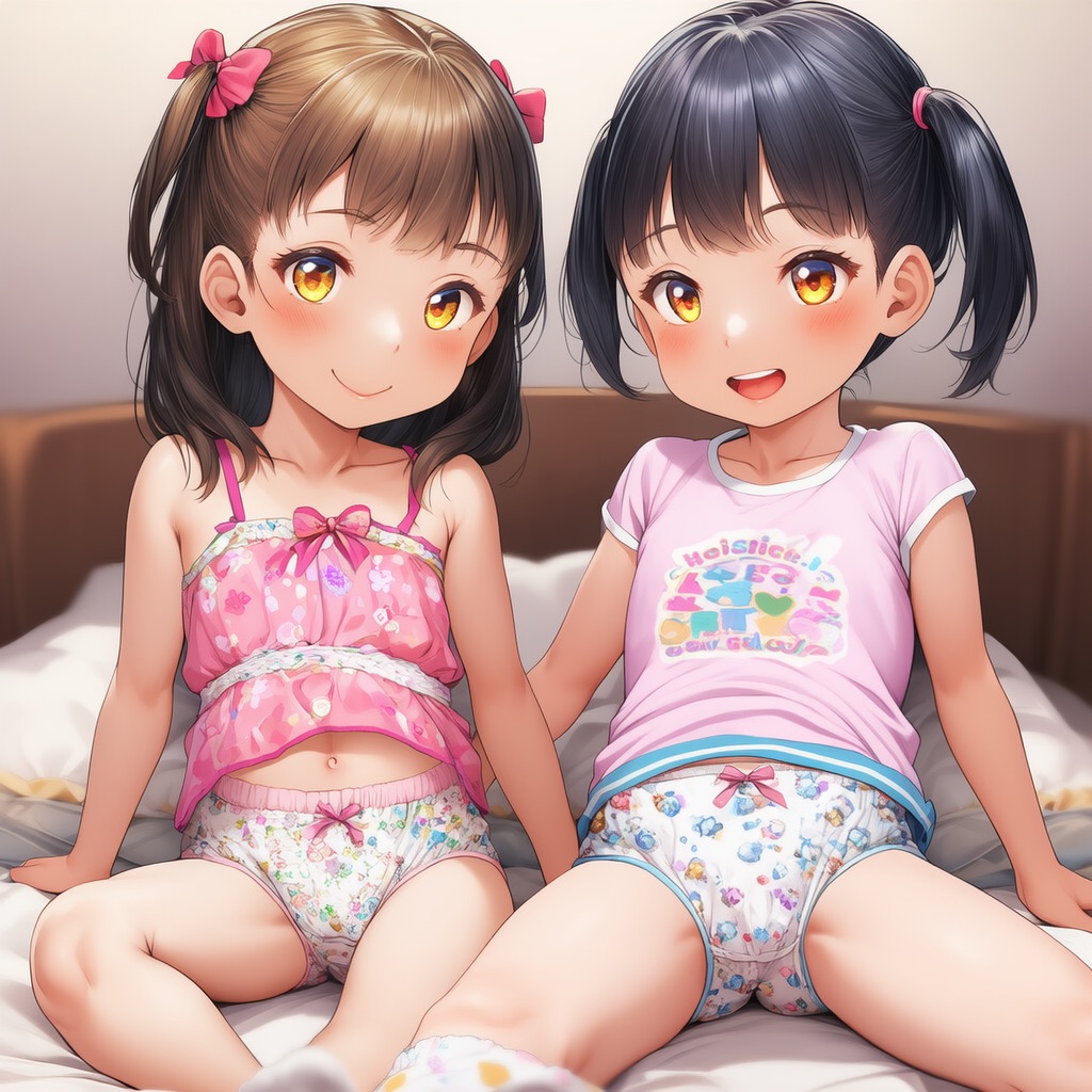 2人組のロリが女児パンツを露出してるエロイラスト