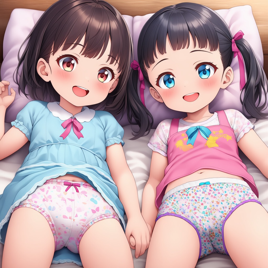 2人組のロリが女児パンツを露出してるエロイラスト