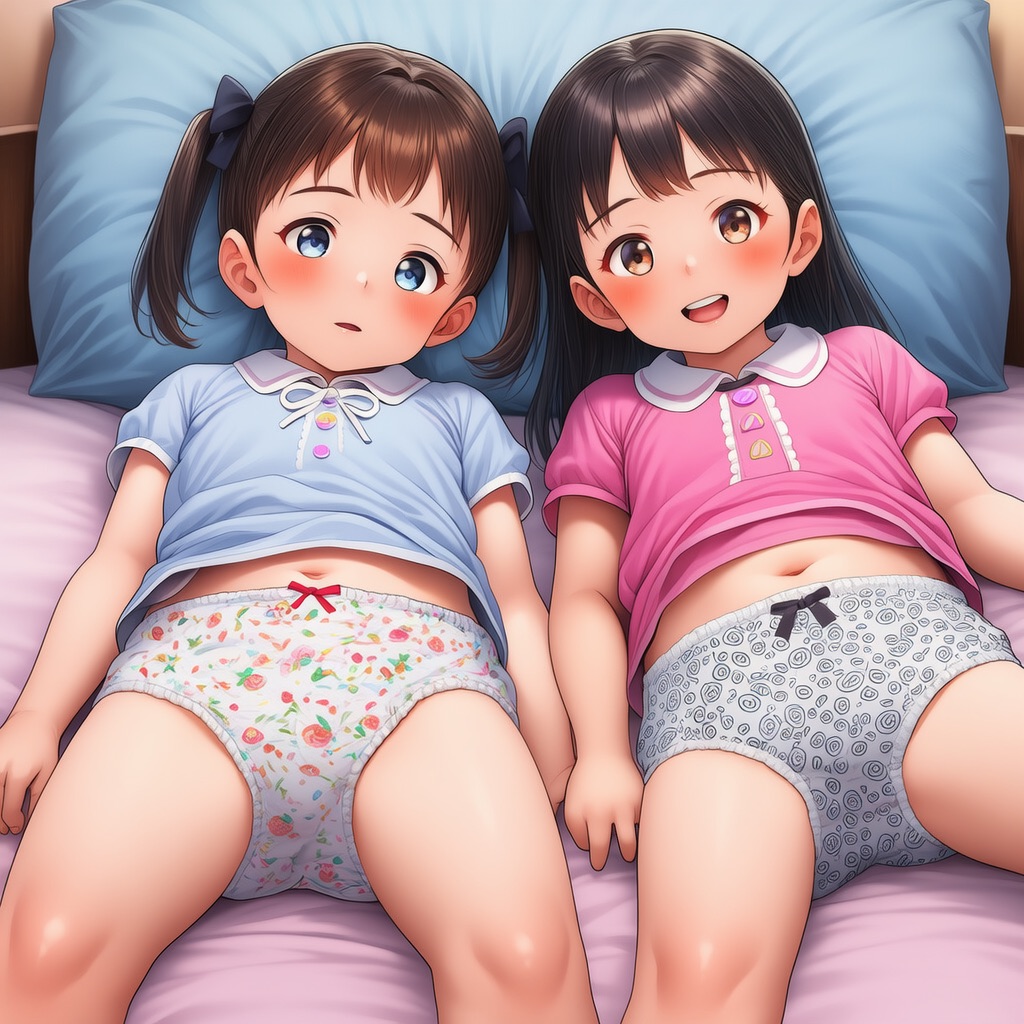 2人組のロリが女児パンツを露出してるエロイラスト