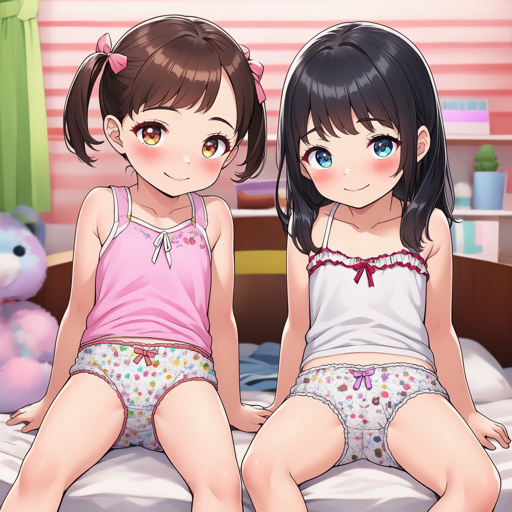 2人組のロリが女児パンツを露出してるエロイラスト