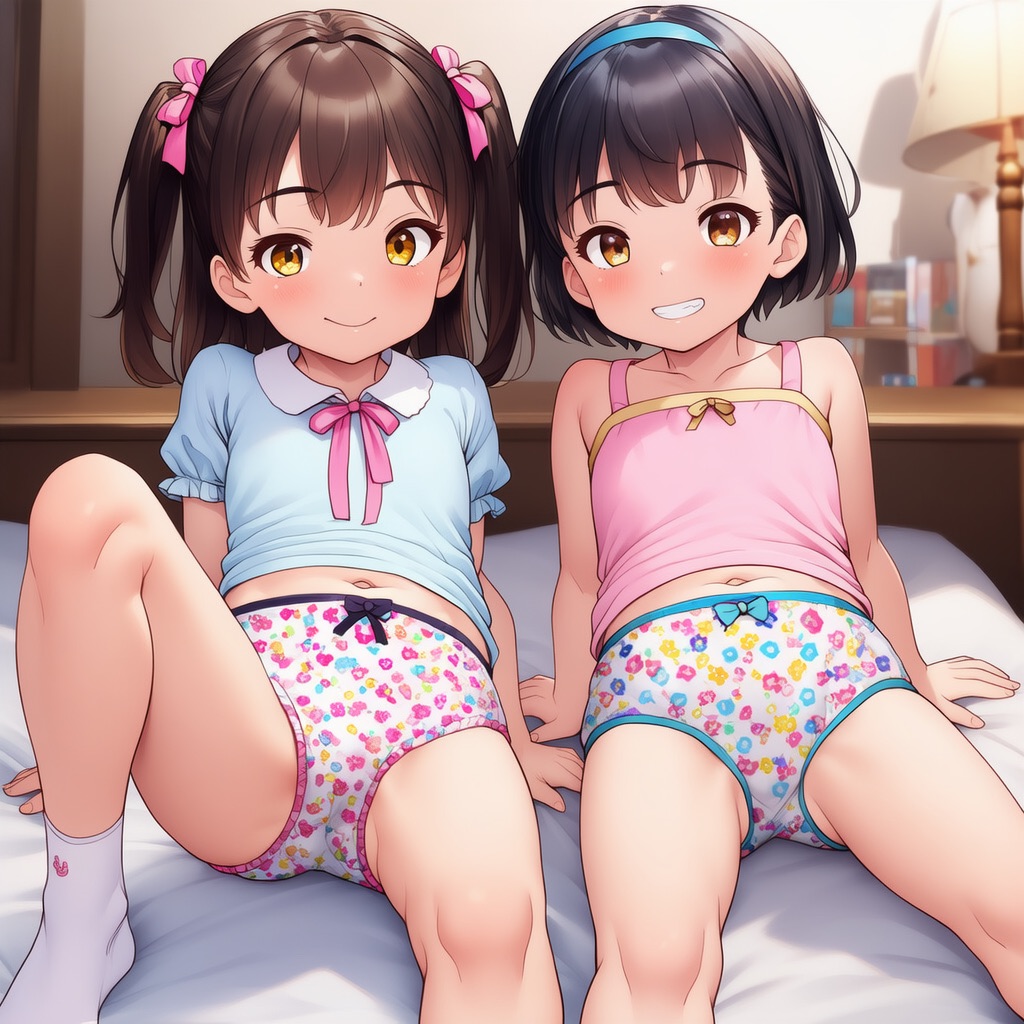 2人組のロリが女児パンツを露出してるエロイラスト