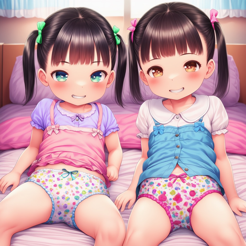2人組のロリが女児パンツを露出してるエロイラスト