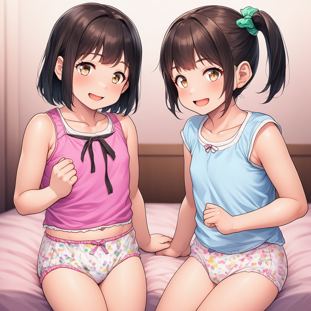 2人組のロリが女児パンツを露出してるエロイラスト