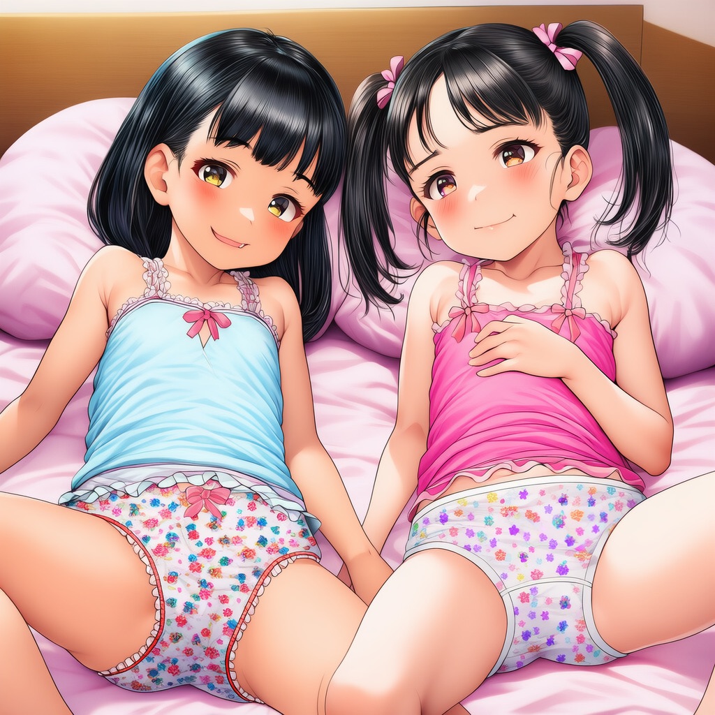 2人組のロリが女児パンツを露出してるエロイラスト