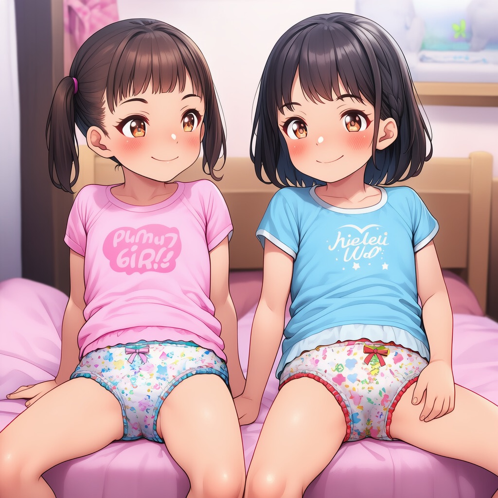 2人組のロリが女児パンツを露出してるエロイラスト