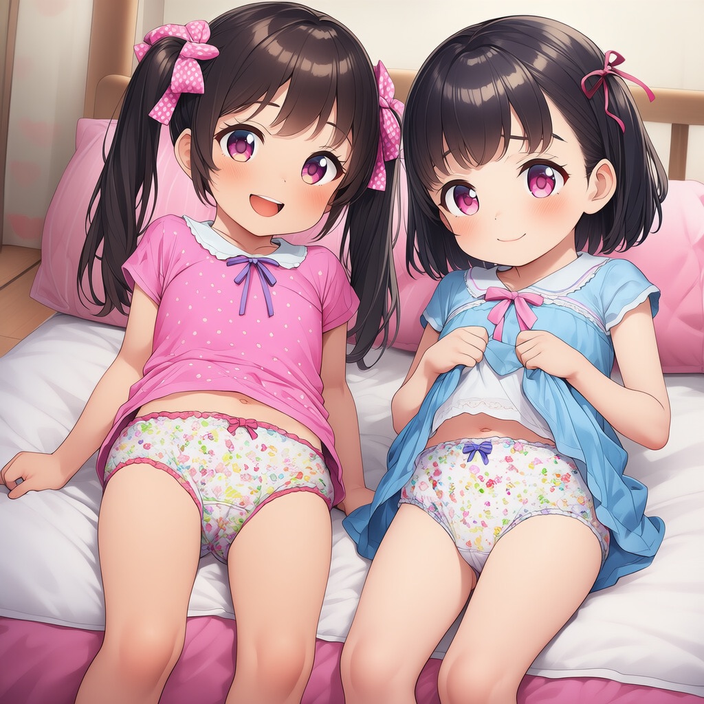 2人組のロリが女児パンツを露出してるエロイラスト