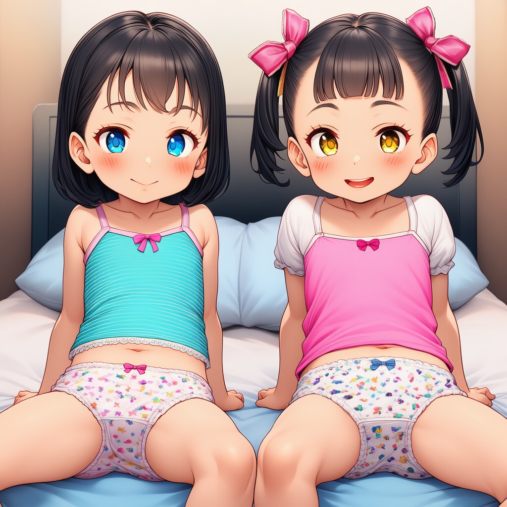 2人組のロリが女児パンツを露出してるエロイラスト