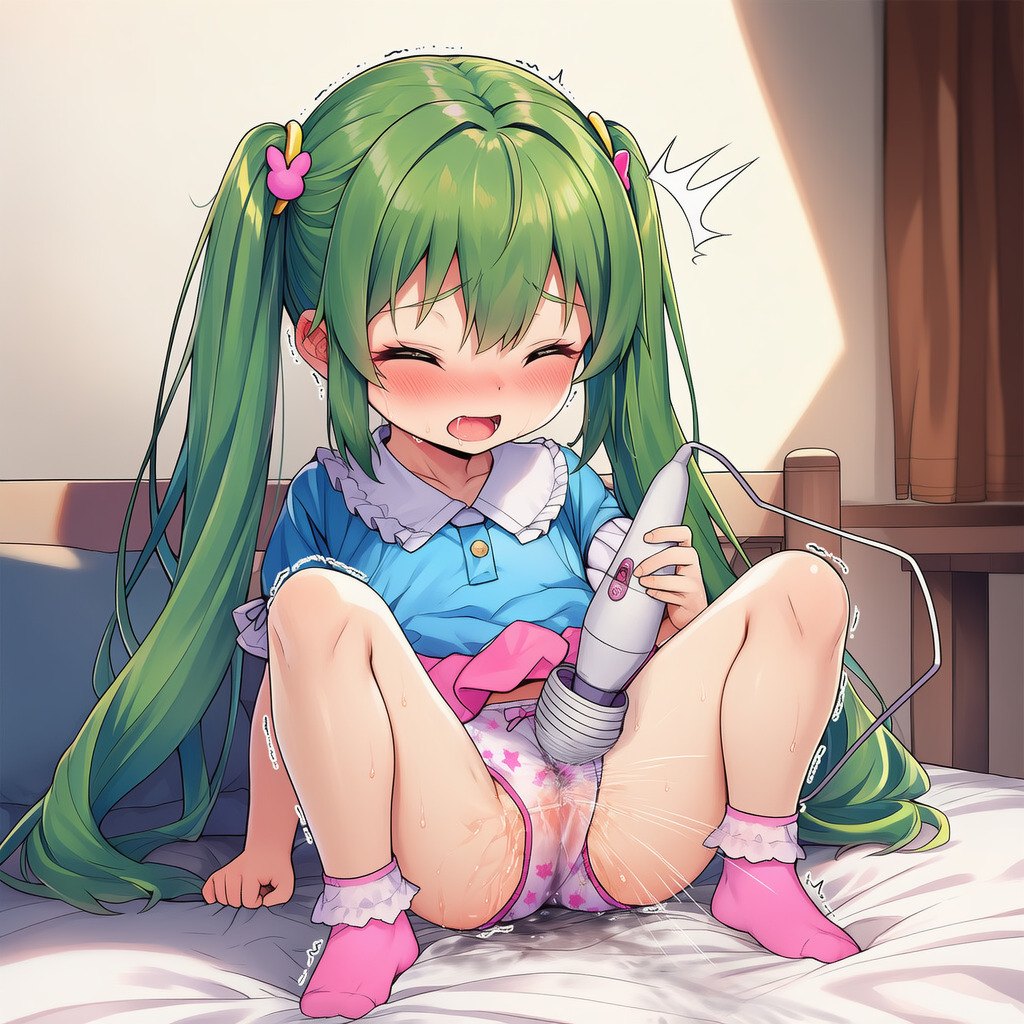 電気マッサージ機でオナニーをする少女